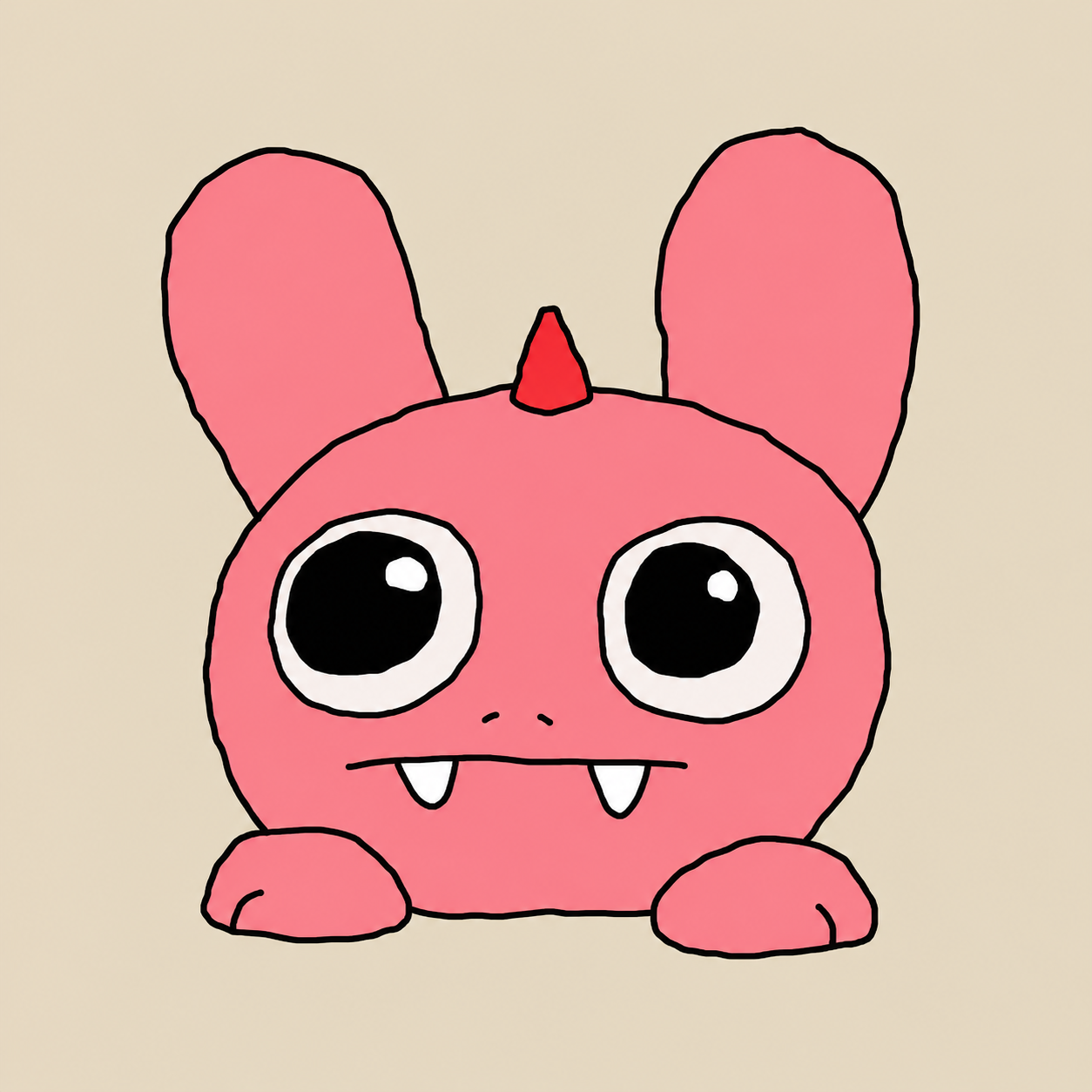 Goblun, a hand-drawn pink creature with big ears and googly eyes